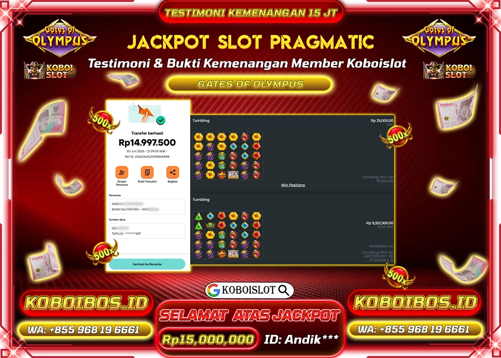 BUKTI KEMENANGAN SLOT GACOR GATES OF OLYMPUS Rp15.000.000,- LUNAS